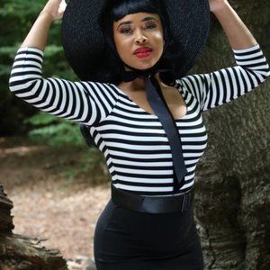 COLLECTIF Black & White STRIPED PENCIL Dress US 14